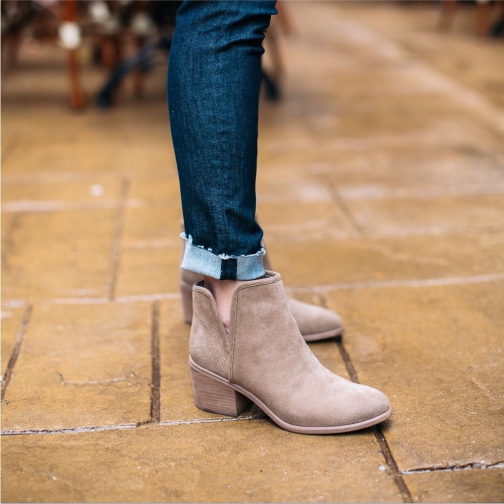 HINGE taupe suede ankle booties